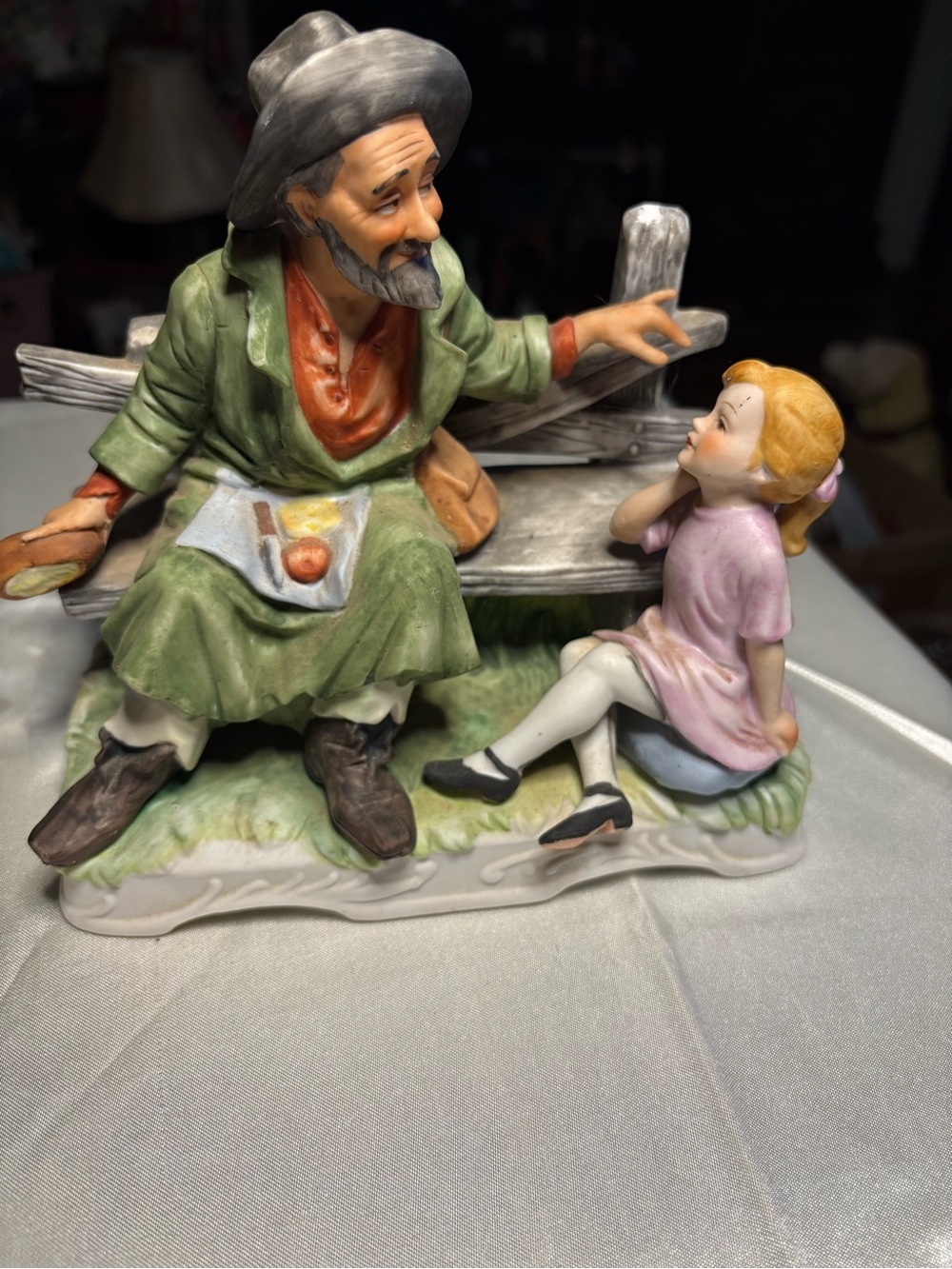 Hand-Painted Ceramic Figurine - Green Coat & Pink Dress
